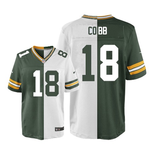Men's Elite Randall Cobb Nike Jersey Green/White - #18 Split Fashion NFL Green Bay Packers